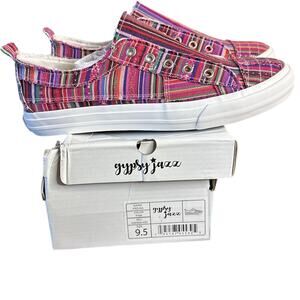 Gypsy Jazz Shoes‎ Womens 9.5 Pink Striped Multicolor Pull-on Pedra Sneakers NEW
